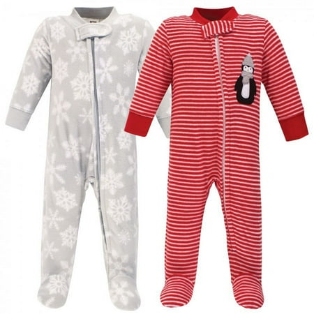UPC: 0660168566000 | Hudson Baby Baby Fleece Zipper Sleep and Play 2pk Red Penguin 6-9 Months