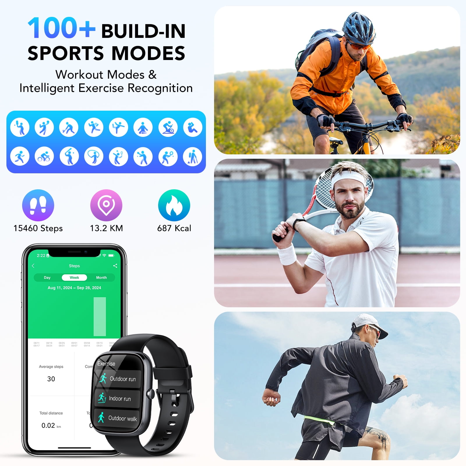 2026 NEW 1.91''HD Screen Smart Watch Compatible with Android and iPhone,Answer/Make Calls/100 Sports Modes/Message Reminder,IP68 Waterproof Fitness Tracker for Men Women, Gifts