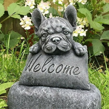 BadyminCSL Home Improvement Clearance Sale French-Bulldog Welcome On A Plinth Home Or Garden Decoration