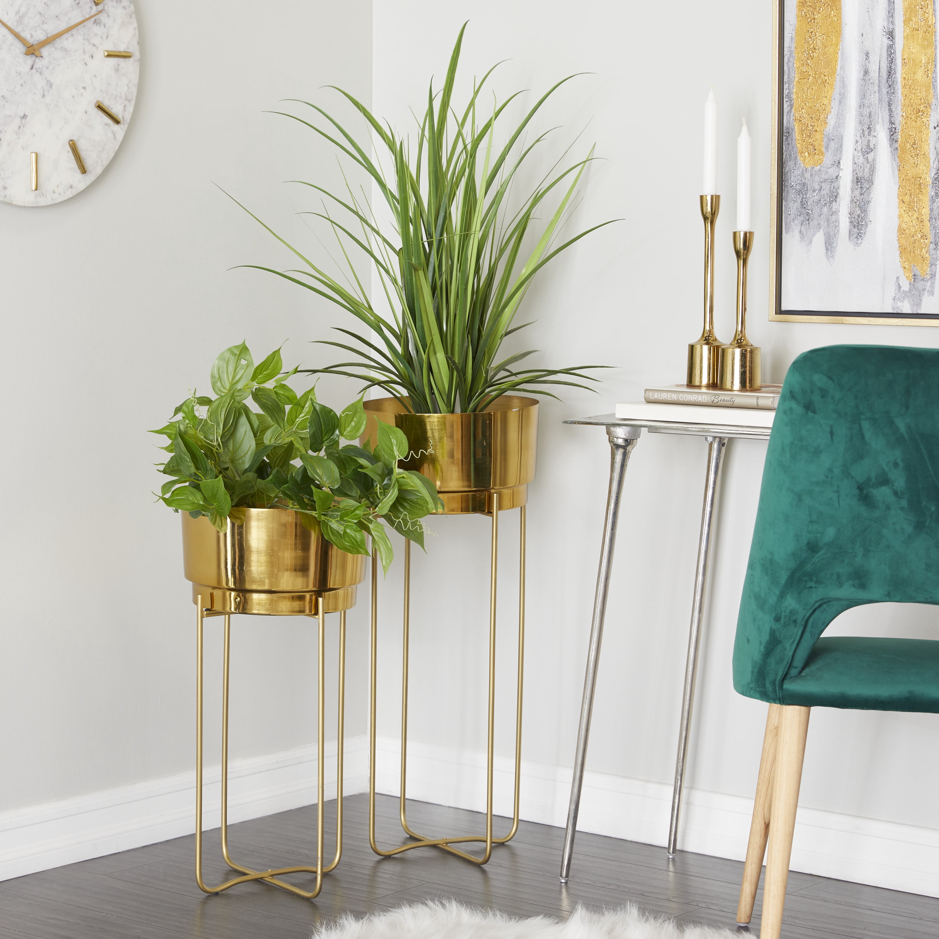CosmoLiving by Cosmopolitan 31", 25"H Gold Metal Planter with Removable Stand (2 Count)