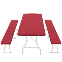 Picnic Table Cover with Bench Covers Fitted Tablecloth, 3-Piece Set Table Clothes for 6 Foot Rectangle Tables Oxford Cloth Backing with Elastic Edge Red