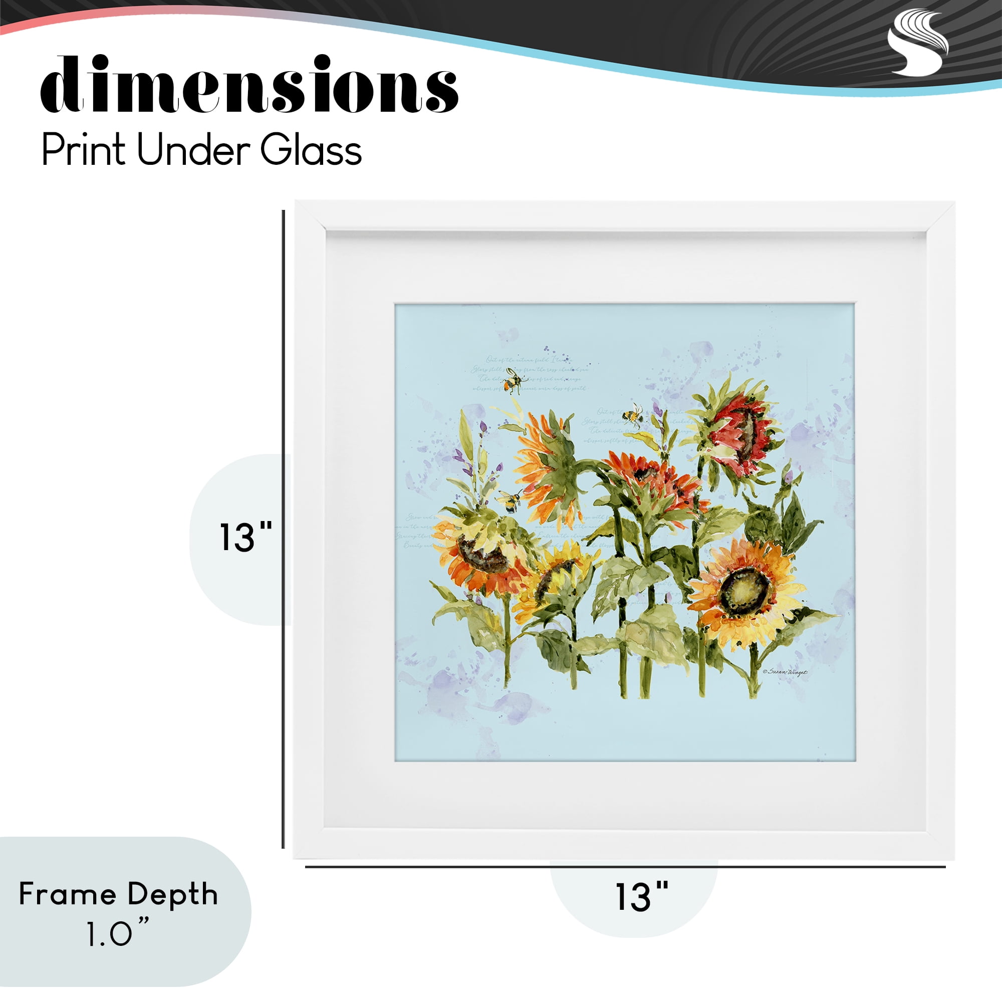 Stupell Industries Sunflowers & Bee on Blue White Framed Print Under Glass, design by Susan Winget