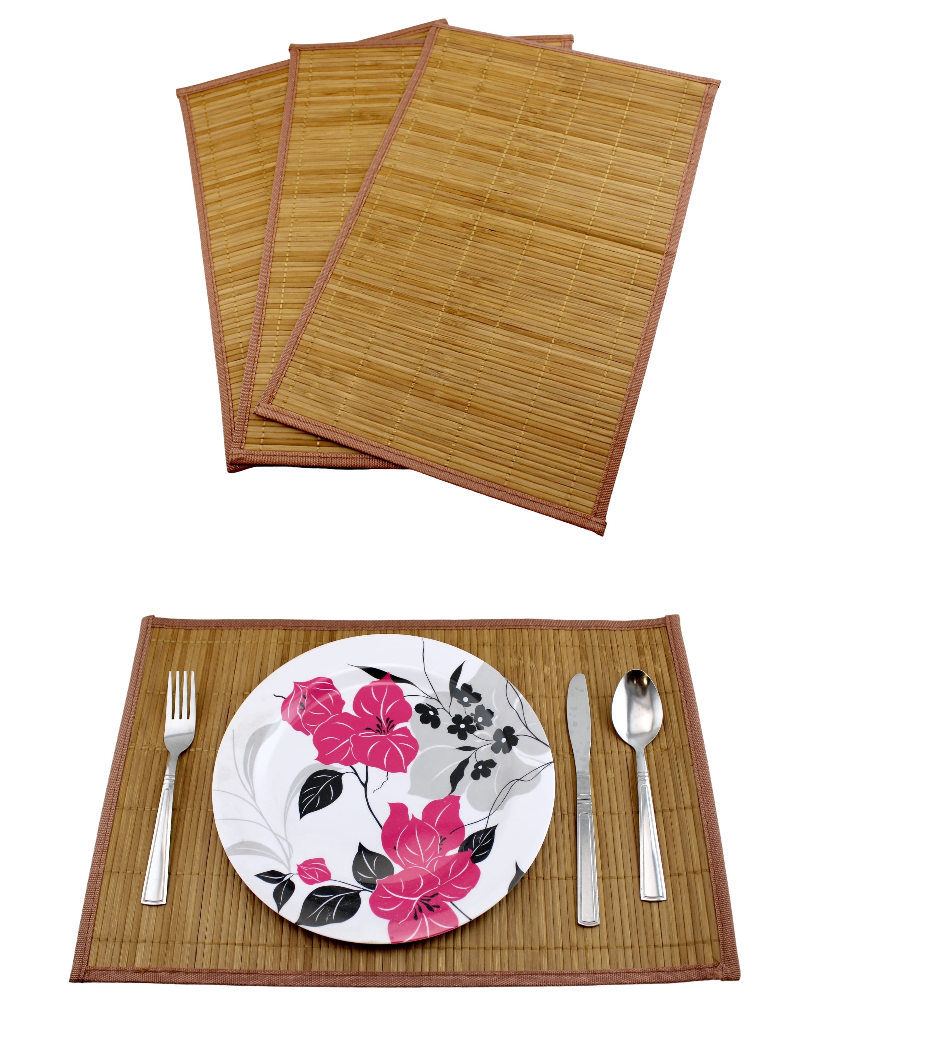 4 Pack Natural Rollup Bamboo Placemats Rectangle Dining Table Oriental Mat Decor 
