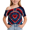 thumbnail image 5 of SGFCWSX Girls T Shirts One Shoulder Short Sleeve American Flag Print Casual Loose Fit Fashion Tops for Kids Multicolor Size 7, 5 of 9