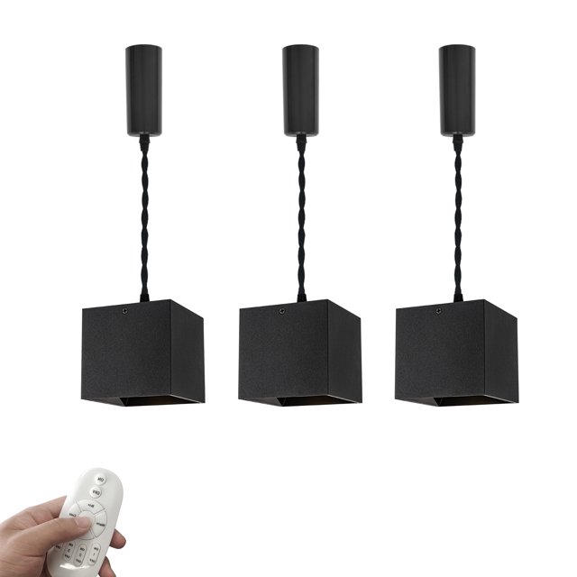 FSLiving 3.2 Ft Adjusted Cord Without Tools H-Type Tracking Light Stepless Dimming Remote Control 24W LED Spot Light Square Black Metal Shade Hanging Light for Corridor Home Office(No Track)-3 Pack