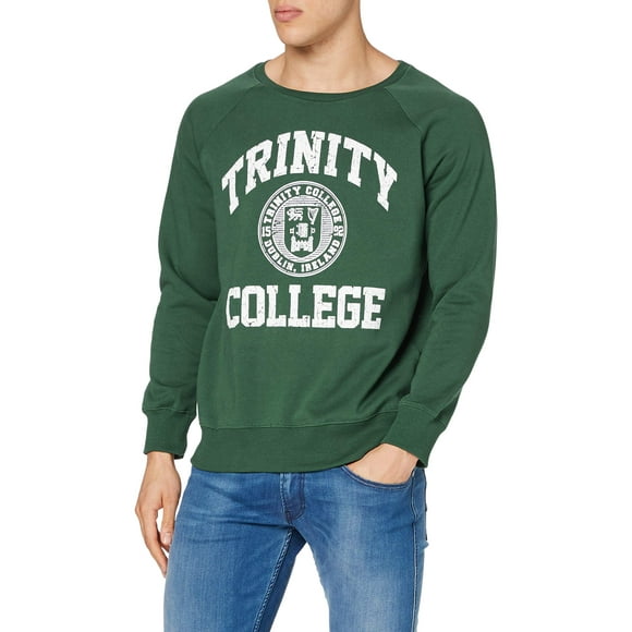 Traditional Craft Ltd. Bottle Green and White Trinity College Dublin Ireland Seal Sweatshirt (Green, Medium)