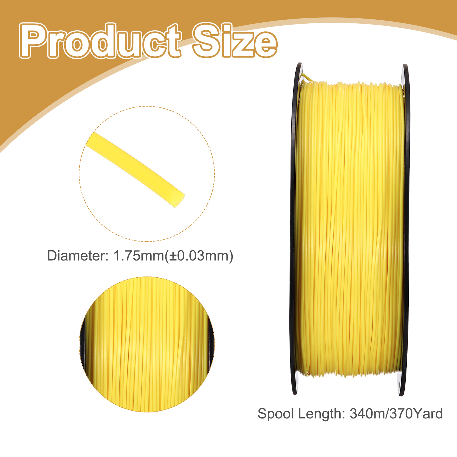 PETG 3D Printer Filament, 1.75mm 1KG Superior Toughness Glossy Filament Yellow for FDM Printers 1 Pcs