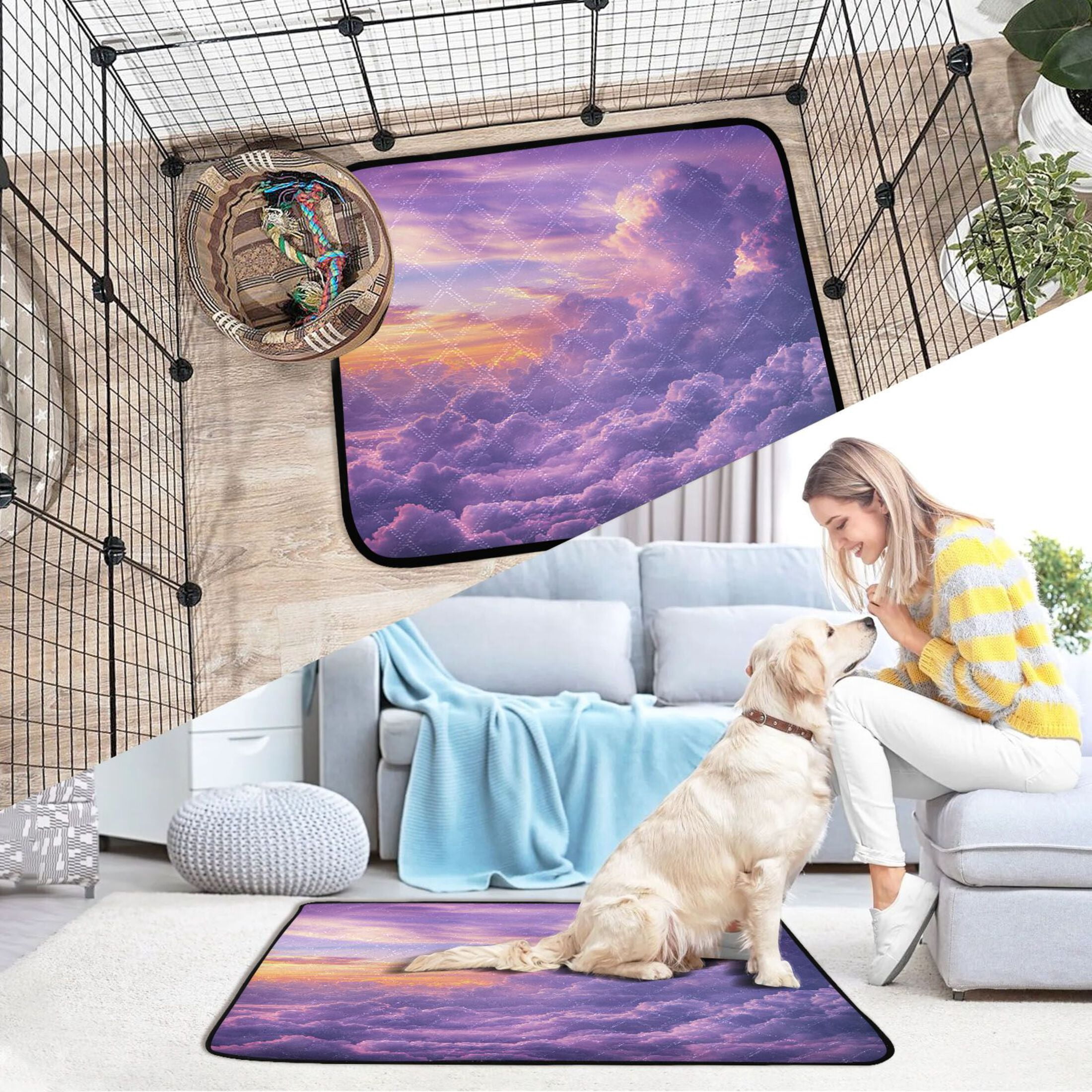 Washable Pet Pee Pads with Super Absorbent Reusable Training Pads for Dogs & Cats Fluffy Clouds