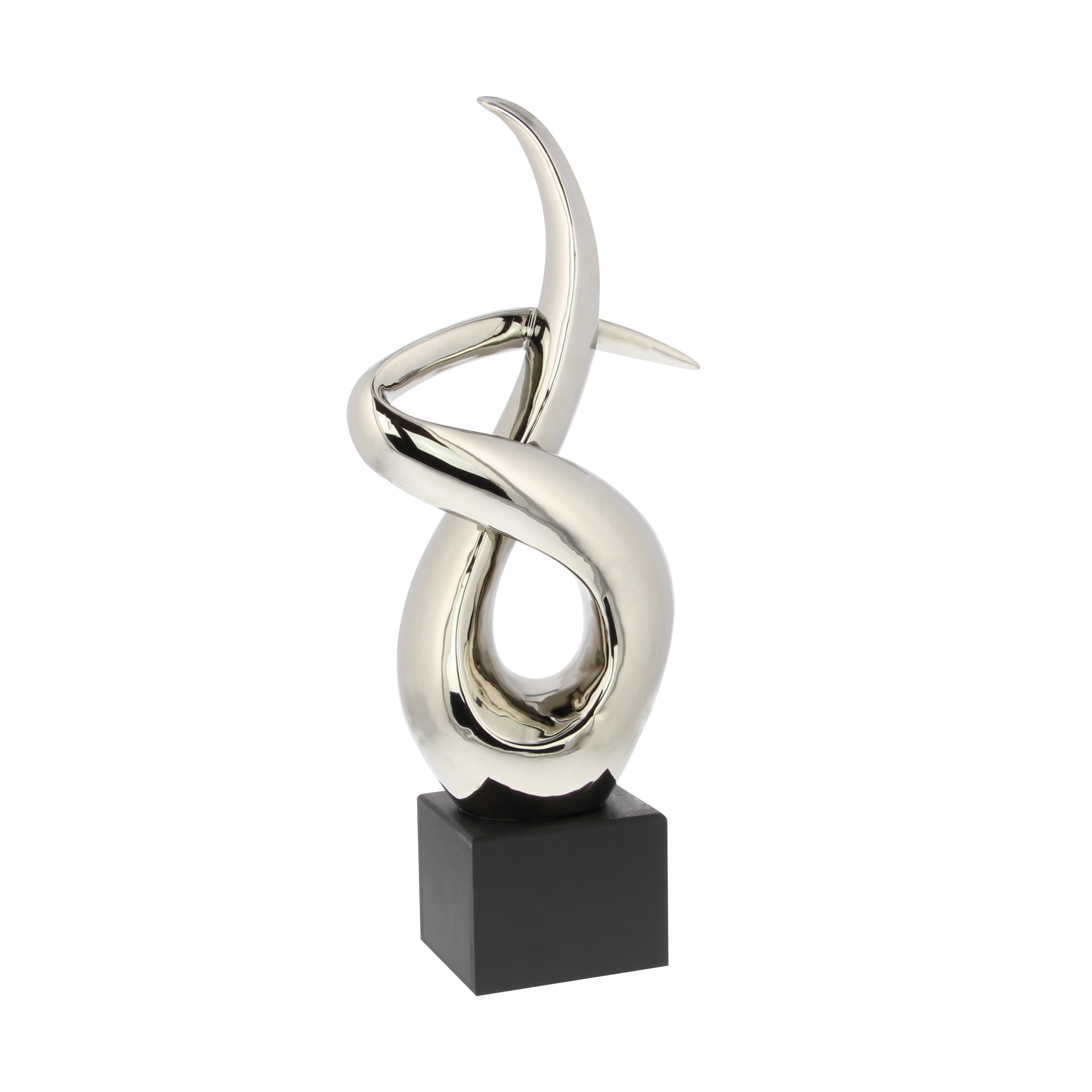 10" x 22" Silver Ceramic Swirl Abstract Sculpture with Black Base, by DecMode