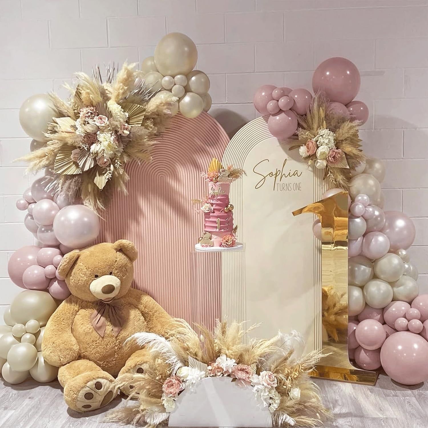 Dusty Pink Balloons Garland Arch Kit, Double Stuffed White Pearl Balloon Blush Neutral Pink Latex Balloons for Birthday Bridal Shower Party Decorations