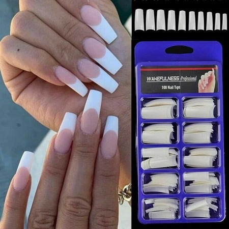 picture White Long Square French Tip Nails aousthop 100pcs clear white natural false nail tips long full cover french acrylic square pointed fake nails fingernails decoration manicure tools