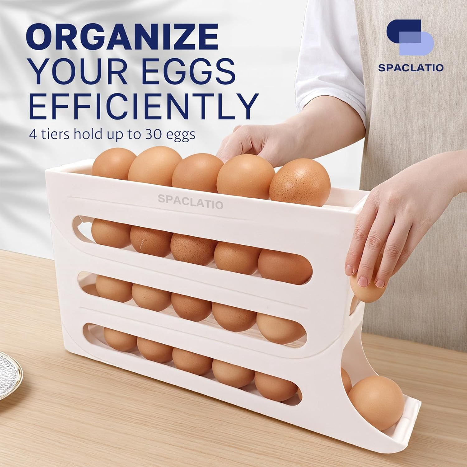 CAILDANL 4 Tiers Egg Holder for Fridge with 30 Egg Capacity - 2 Pack Auto Rolling Egg Storage Organizer for Refrigerator, Space Saving Egg Tray in Kitchen (Clear)