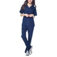 thumbnail image 1 of Dagacci Medical Uniform Unisex Men and Women V-Neck Athletic Trim Cotton Scrub Set (Navy,XXXL), 1 of 5