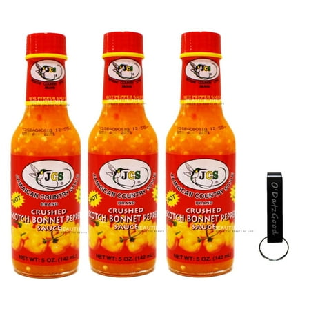JCS Crushed Scotch Bonnet Pepper Sauce 5 oz  (142ml) Pack of 3 Packaged w/ ODatzGood