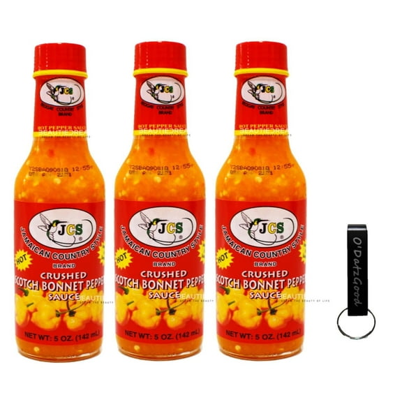 JCS Crushed Scotch Bonnet Pepper Sauce 5 oz  (142ml) Pack of 3 Packaged w/ ODatzGood