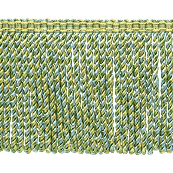 6" (15cm) Bullion Fringe Trim with Fancy Woven Gimp Header # BFMLT6WVN,, Summer Green #PR17 (Light Green, Sky Blue, Yellow Gold) Sold By The Yard (36"/3 ft/0.9m)