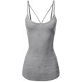 thumbnail image 1 of FashionOutfit Women's Solid Cotton Based Front V-Line Spaghetti Strap Cami Tank Top, 1 of 1