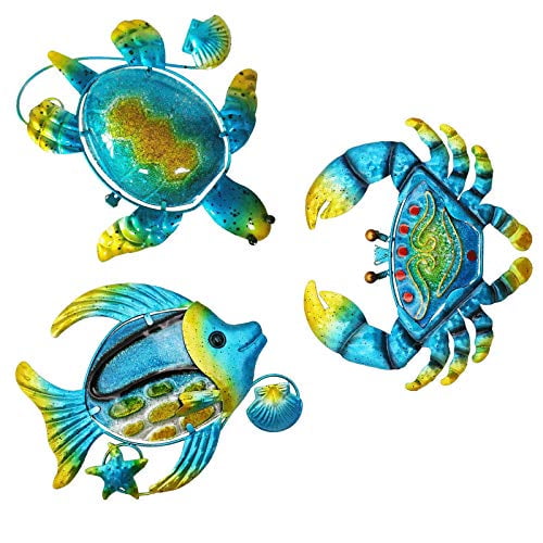 Metal Wall Decor Outdoor Art Set Of 3 Sea Turtle Fish And Crab Ocean Themed For Home Bathroom Bedroom Garden Pool Patio Deck - Metal Wall Decorations For Bathroom Metal Wall Decor Outdoor Art Set Of 3 Sea Turtle Fish And Crab Ocean Themed For Home Bathroom Bedroom Garden Pool Patio Deck - Metal Wall Decorations For Bathroom