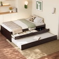 thumbnail image 3 of Twin Platform Bed with Trundle and 2 Drawers, Solid Wood Bed Frame with Power Strip, Built-In Charging Station, Espresso Finish,Ships 2 Pkgs, 3 of 9