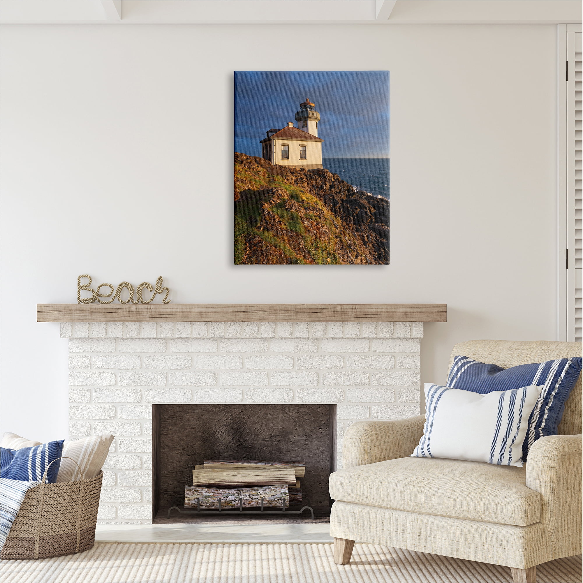 Stupell Industries Coastal Lighthouse Photography Landscape Photography Gallery Wrapped Canvas Art Print Wall Art, 30 x 40