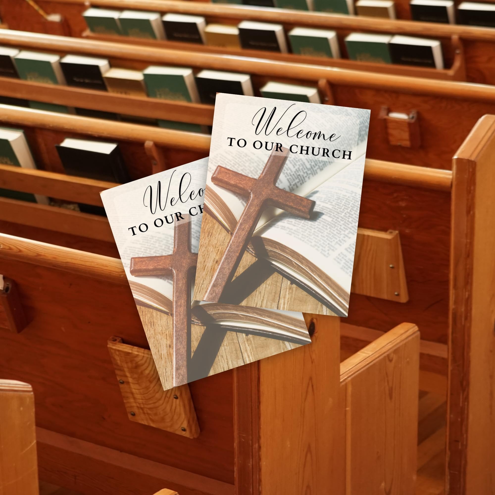 Welcome to Our Church Folders  25 pk 9x12 Full Size  2 Pocket Christian Visitor Gathering Folders, New Member Welcome Folder Wooden Cross