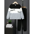 thumbnail image 3 of Mikrdoo Kid Boys Outfits 9 Years Big Boys Pants Set Color Block Letter Graphics Fall Winter Pullover Tops Elastic Pants 2Pcs Clothing From 8Y-14Y Black, 3 of 9