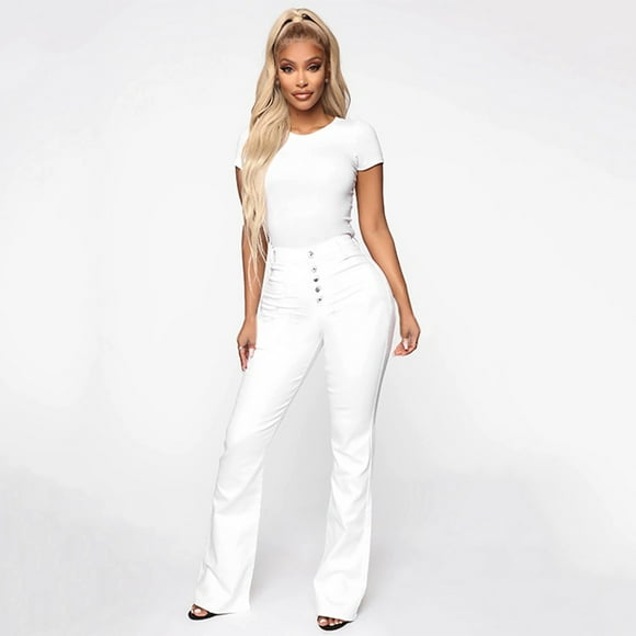 Outfmvch Butt Lifting Jeans for Women,Womens Skinny Jeans,Sidefeel Jeans for Women,Flare Jeans Mid Waist Bell Jeans Stretch Slim Pants Length Jeans,Wide Leg Jeans Woman,Bell Bottom Jeans White XS