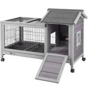 Aivituvin Rabbit Hutch Indoor and Outdoor, Rabbit Cage with Removable Wire Netting and Leak Proof Tray, Mobile Bunny Cage with Wheels
