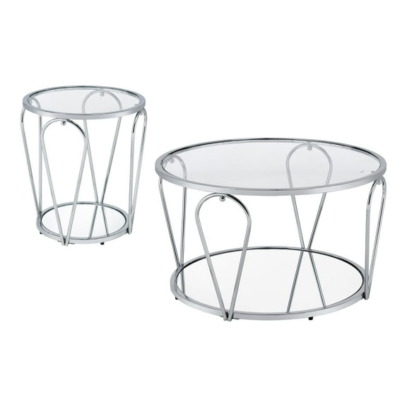 Furniture of America Miffa Contemporary Metal 2-Piece Coffee Table Set in Chrome