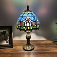 thumbnail image 6 of Tiffany Mini Table Lamp Blue Stained Glass Tulips for Living Room Bedroom Bedside 8" D*8" W*15" H, 6 of 6