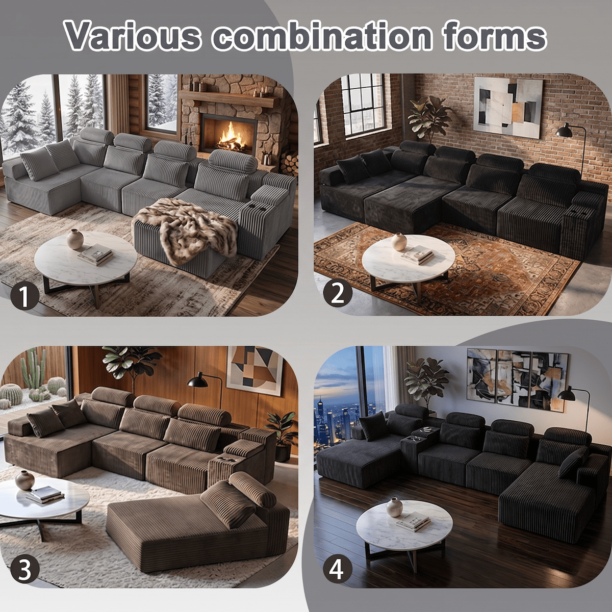Xiweot Cloud Couch Modular Sectional Sofa, 146" Oversized 6 Seat U Shaped Convertible Couch with Chaise, Cup Holders & Storage, Corduroy Comfy Upholstered Deep Seat Sofa for Living Room, Coffee