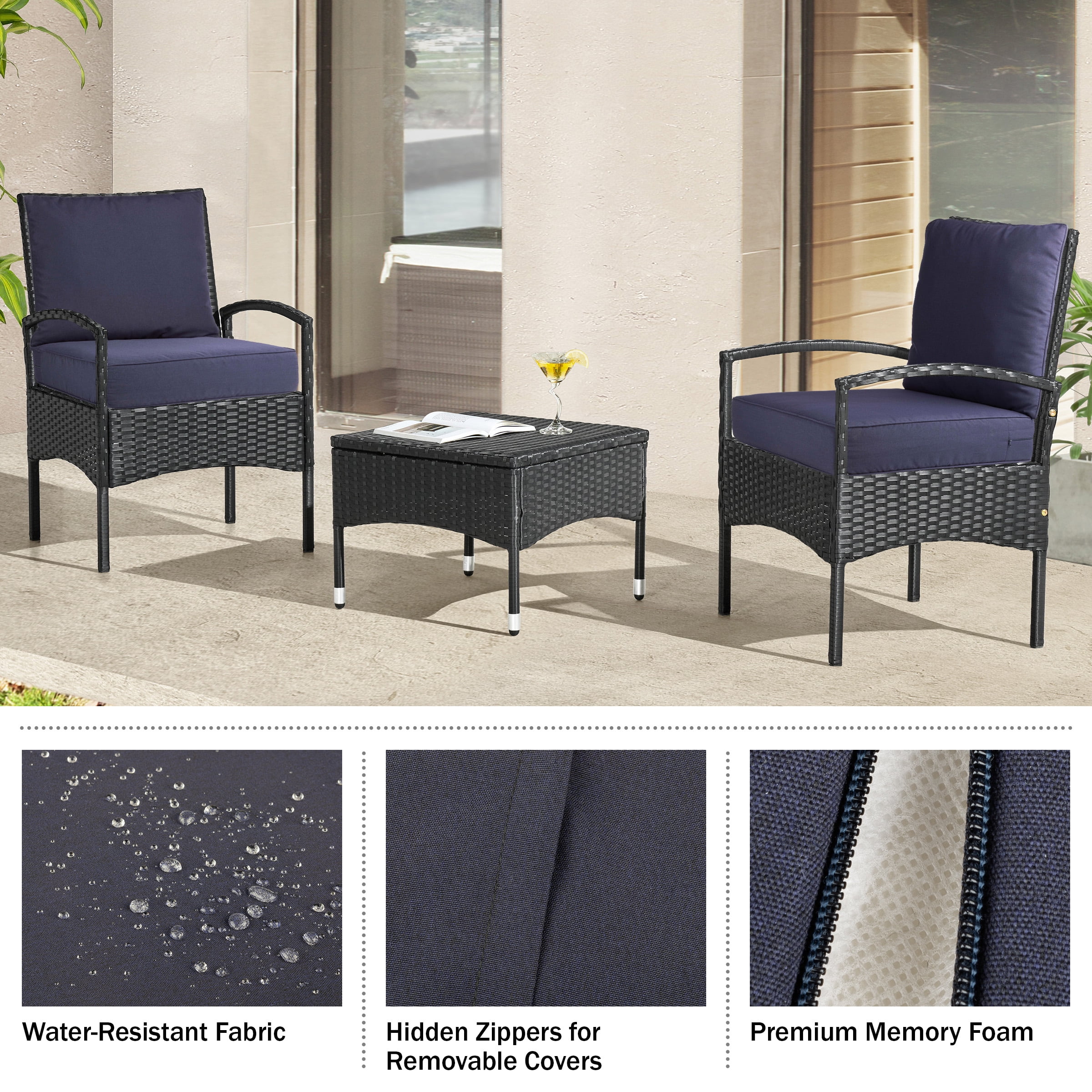Lavish Home 24x24 Outdoor Patio Chair Cushion with Sun and Water-Resistant Removable Cover (Navy)
