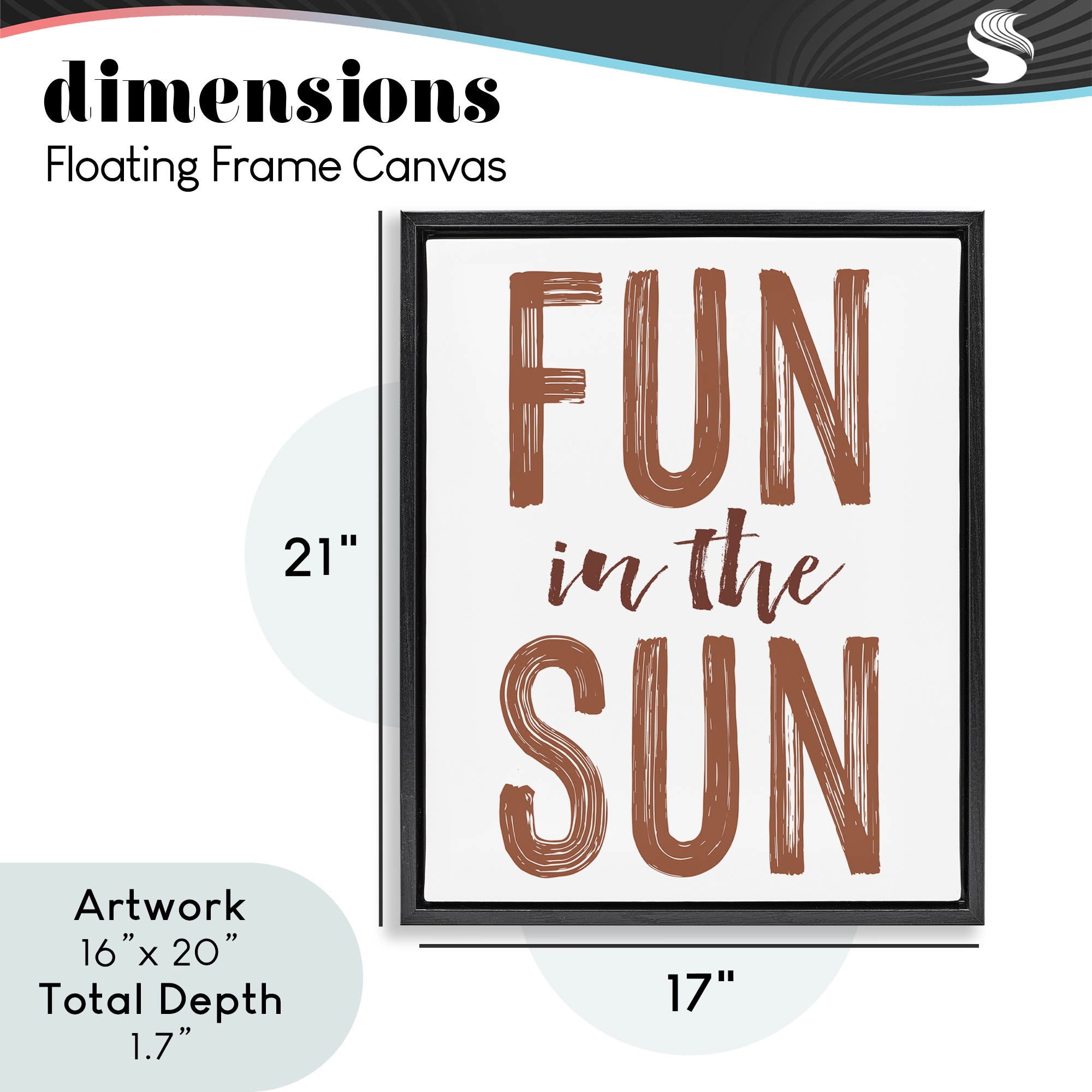 Summer Sentiment Fun In Sun Black Framed Floater Canvas Wall Art, design by Lettered and Lined
