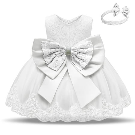 

TAGOLD Toddler Baby Girls Dress Lace Bowknot Birthday Party Wedding Gown Kids Dresses White 6-12 Months