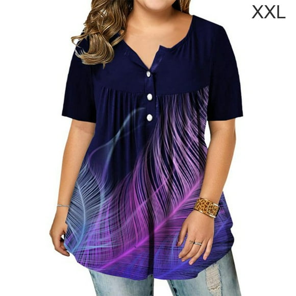 T-Shirt Short Sleeve Print Blouse shirt woman summer Button Loose Blouse Woman Summer Top, XXL