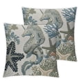 thumbnail image 2 of Acheng Coastal Pillow Covers, Beach Themed Ocean Throw Pillows Starfish Coral Seashell Decorations Summer Pillowcase Outdoor Decor Farmhouse Cushion Case for Home Bedroom,Set of 2 White, 2 of 6
