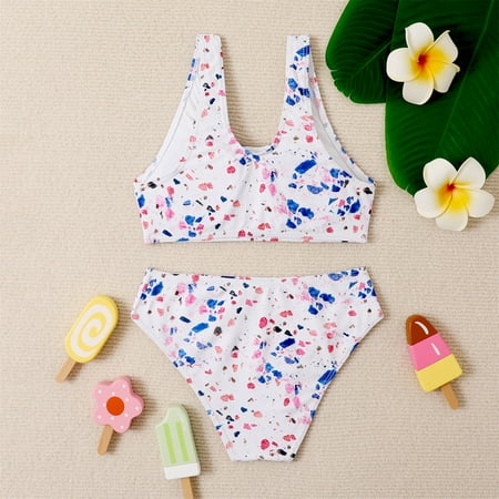 

Gubotare Girl s Swimsuit Sport High Waist Bikini Set Bathing Suit Summer Beach Rash Guard Swimwear For 7 Girls Swimsuits Size 14 White 9-11 Years