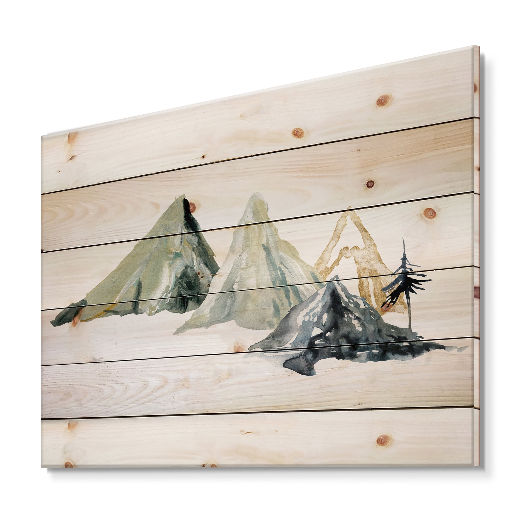 Designart 'Dark Blue Mountain Landscape Winter Minimalistic I' Modern Print on Natural Pine Wood