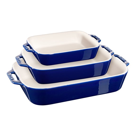 STAUB Ceramique Rectangular Baking Dish Set Dark Blue 3 Piece
