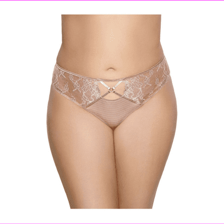 Ashley Graham Women s Plus Size Crisscross Keyhole Lace Thong Panty 1x/Beige
