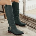 thumbnail image 2 of Rokment Slouchy Knee High Boots for Women 2025 Winter Fall Fashion Leather Pointed Toe Chunky Low Heel Long Tall Dress Boots Green Size 8, 2 of 6