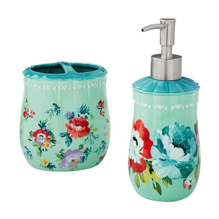 The Pioneer Woman Sweet Romance Stoneware 2 Piece Bath Accessories Set, Multi- Color