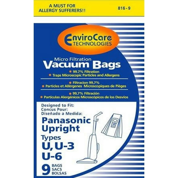 Package of 3 Replacement Compatible with Panasonic U/U3/U6 Micron Filtration Bag