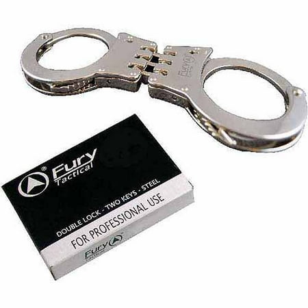 Lock Handcuffs - Fury Lightweight Double Lock Hinged Handcuffs, Chrome Silver