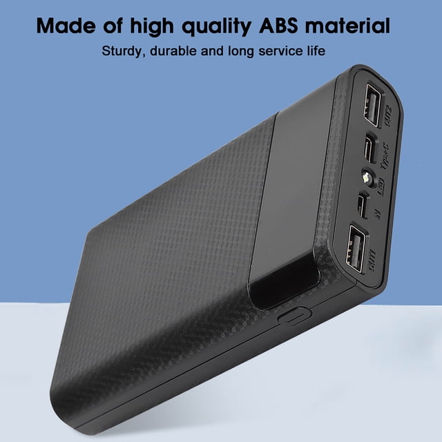 Portable DIY Power Bank Box with LCD Display, 2 USB Output, Micro and Type C Input, No Welding Power Case Kit for 4x Battery