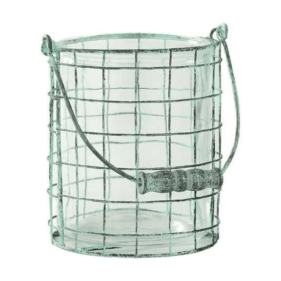 CC Home Furnishings Hand-blown Glass Accessory with Rustic Finish Brace - 7” - Clear and Green
