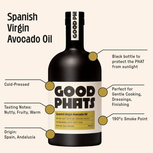 GOOD PHATS Virgin Avocado Oil 500ml, British Import (Pack of 2)