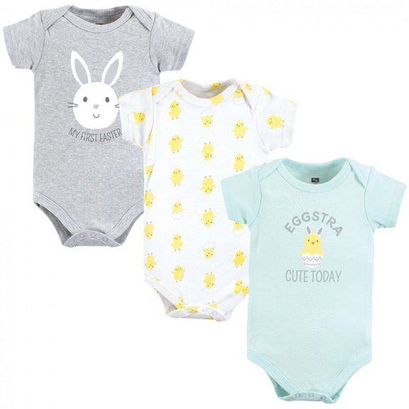 Hudson Baby Unisex Baby Cotton Bodysuits, Eggstra Cute, 0-3 Months