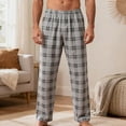 thumbnail image 3 of BRANROY Casual Plaid Pajama Pants for Men - Lounge Sleep Bottoms with Pockets Drawstring Closure Nightwear Pajamas for Men Daily Comfort Mens Casual Pants,Light Gray 3XL, 3 of 5
