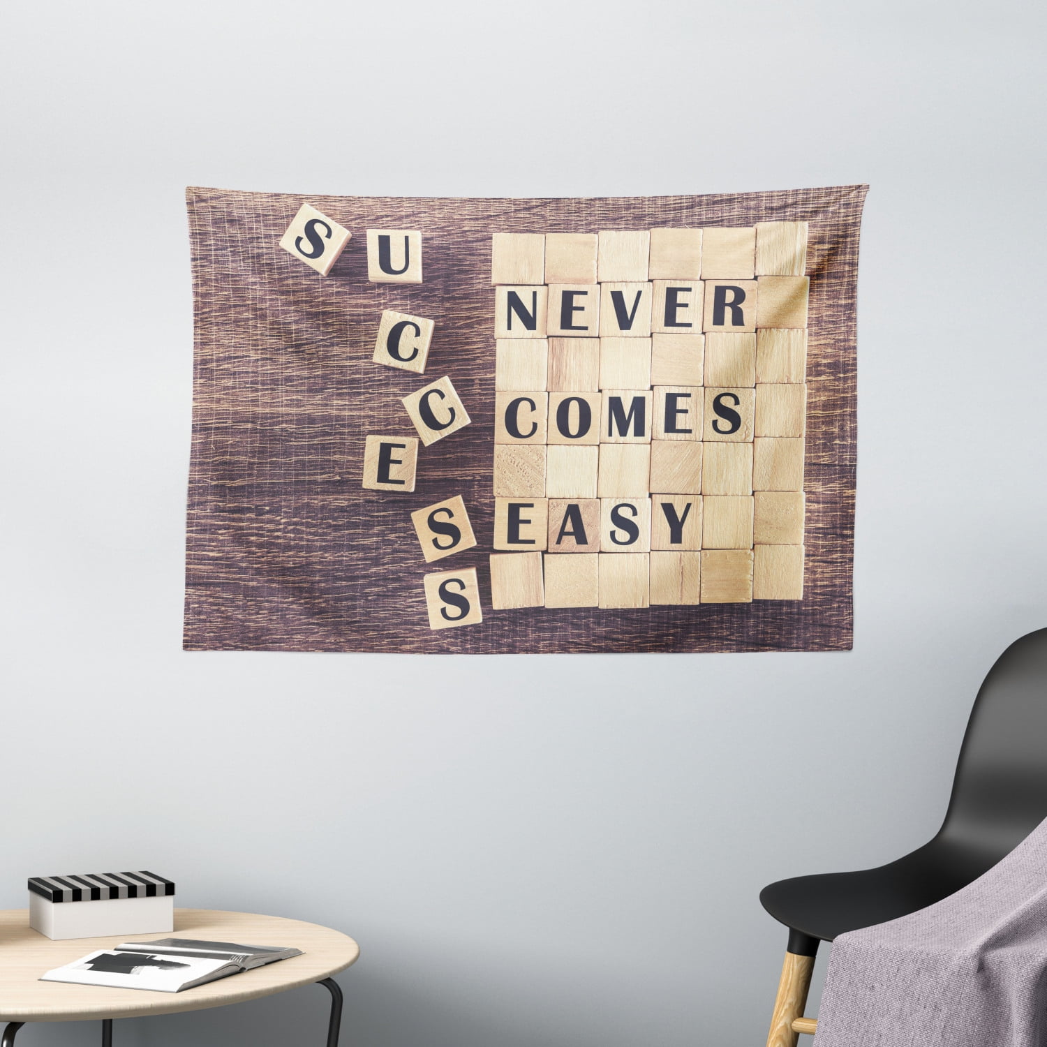 Inspirational Tapestry, Success Never Comes Easy Quote on Scribble Zen Lifestyle Saying Print